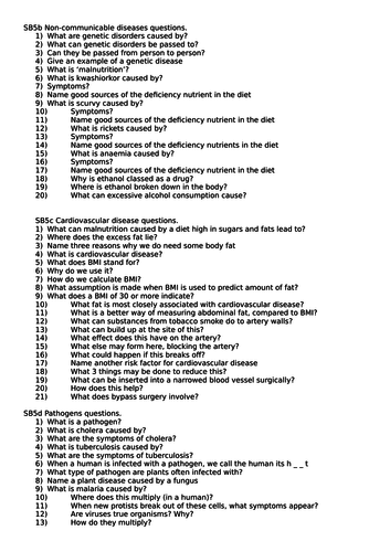 Edexcel 9-1 SB5b, SB5c, SB5d, SB5e, SB5l basic knowledge questions and answers