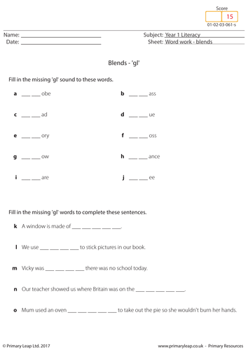 ks1 english worksheet blends gl teaching resources