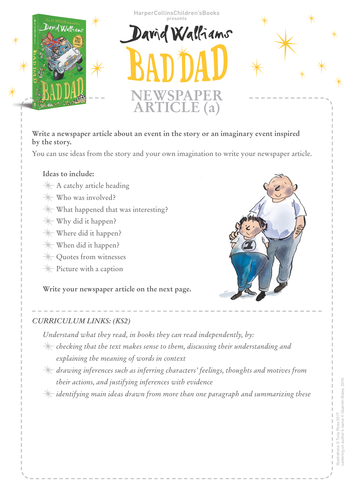 David Walliams Bad Dad Newspaper Article