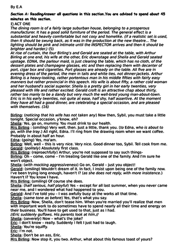 An Inspector Calls GCSE new specification Paper 1 Language style full paper