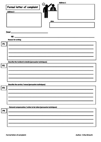 Formal letter of complaint: guided writing template + Checklist (KS3)