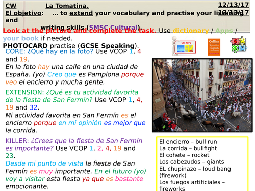Spanish Festivals: La Tomatina - Spanish KS4 AQA Writing 3