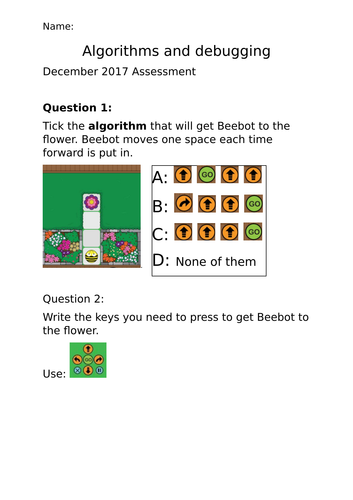 KS1 Algorithms and debugging assessment