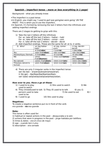 Spanish - imperfect tense