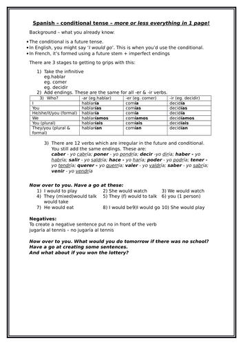 Spanish - conditional tense in 1 page