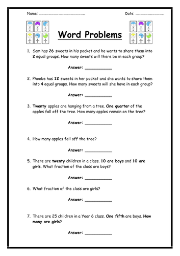 Fractions - Word Problems | Teaching Resources