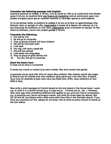 French future tense; future plans and jobs