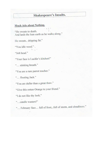 YEAR 9 RESOURCES - Much Ado About Nothing