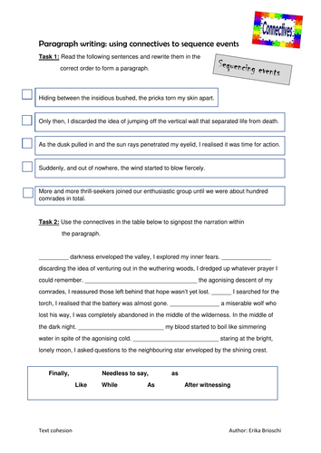 ks3 fiction paragraph writing connectives text cohesion teaching resources