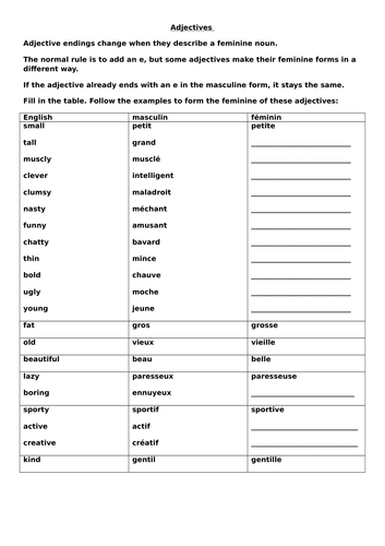 describing people adjectives masculine and feminine