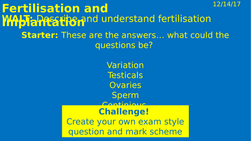 Fertilisation and implantation KS3 lesson