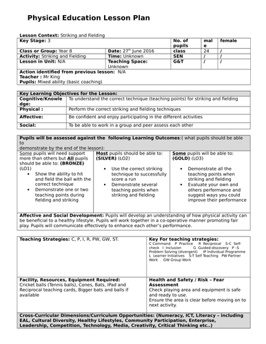 Striking and Fielding lesson plan