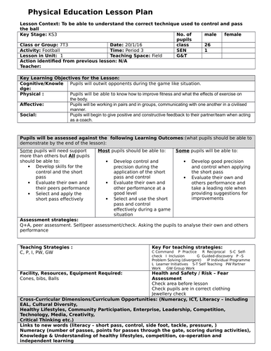 Football passing and control lesson plan