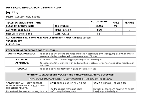 Long Jump Lesson Plan