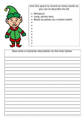 Write a character description of a Christmas elf (English / Literacy).