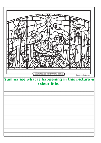 Christmas nativity scene stained glass window English/ Literacy activity.