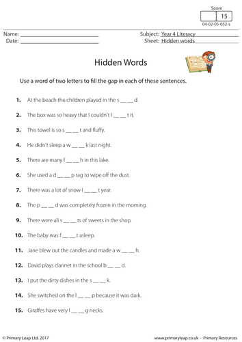 ks2 english worksheet hidden words teaching resources