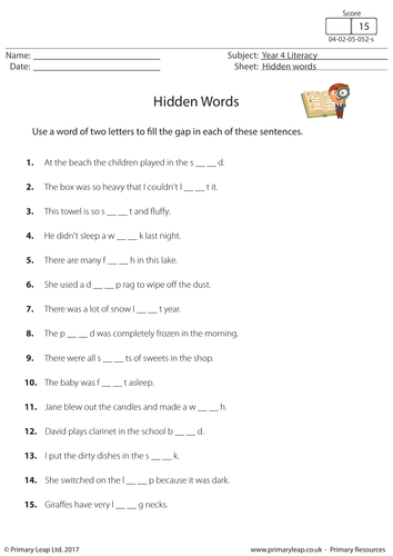 KS2 English Worksheet - Hidden Words