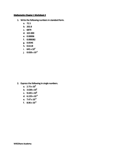 Significant Figures and Standard Form Worksheets (60+ questions)