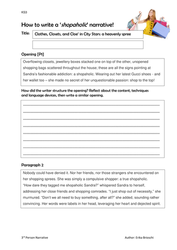 KS3 Fiction narrative: guided writing - A 'shopaholic' narrative