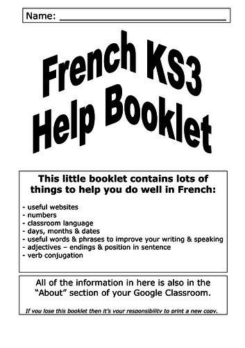 KS3 French help booklet - grammar, high frequency vocab, revision links ...