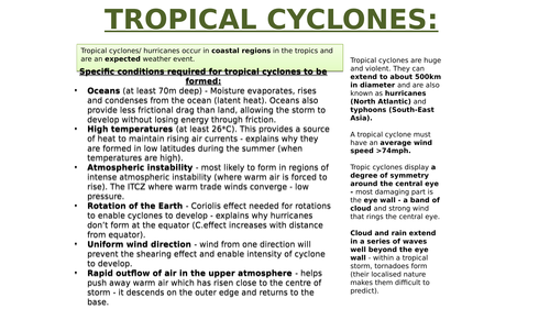 GEOGRAPHY A LEVEL CREATION OF TROPICAL CYCLONES/HURRICANES