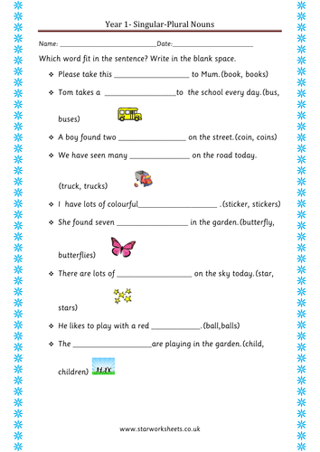 year 1 plural nouns worksheet teaching resources