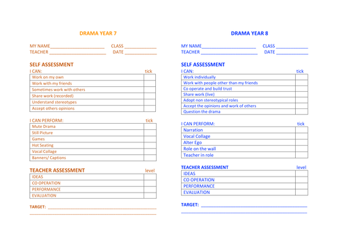 KS3 DRAMA ASSESSMENT SHEETS