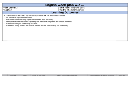 Polar Express Year 2 planning KS1 English