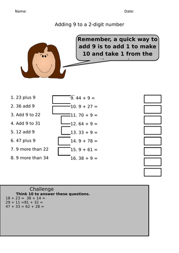 Rebalancing rebalance Maths Year 2 Adding 9 to 2 digit number