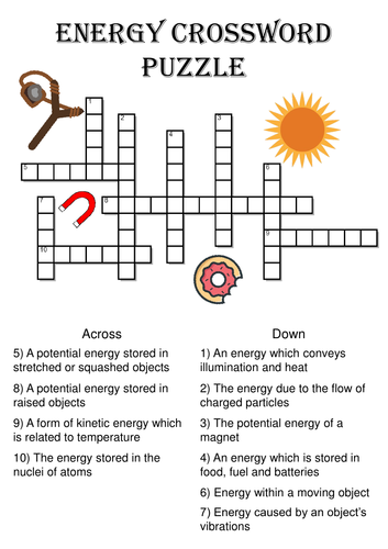 Physics Crossword Puzzle: Energy Forms (Includes answer key)