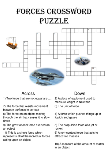 Physics Crossword Puzzle: Forces (Includes answer key)
