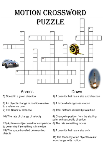 Physics Crossword Puzzle Motion Includes Answer Key Teaching Resources