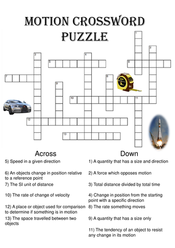 Physics Crossword Puzzle: Motion (Includes answer key)