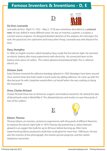 Famous Inventions & Inventors - D, E