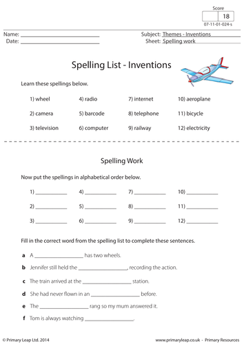 Spelling List - Famous Inventions