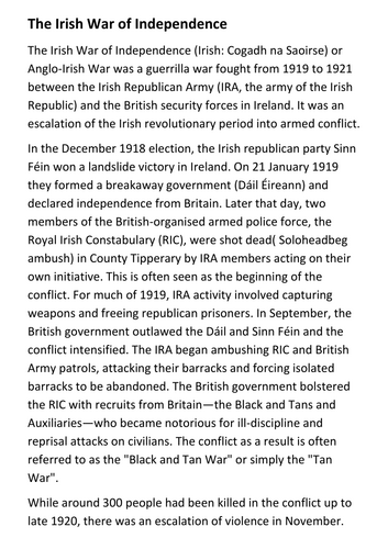 The Irish War of Independence Handout