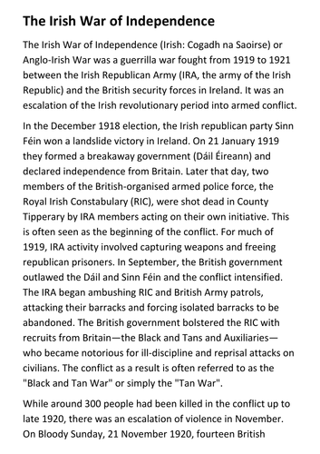 The Irish War of Independence Handout