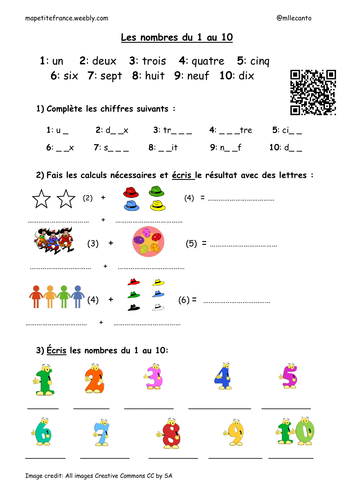 Chiffres du 1 au 10 worksheet and video