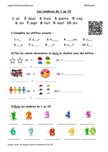 Chiffres du 1 au 10 worksheet and video | Teaching Resources