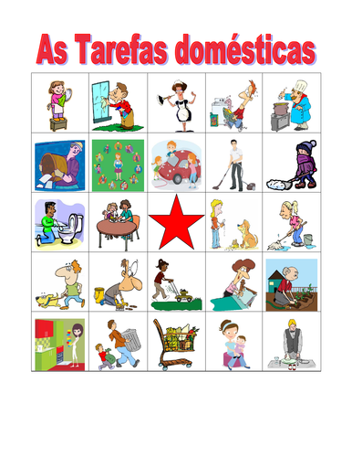 Tarefas domésticas (Chores in Portuguese) Bingo