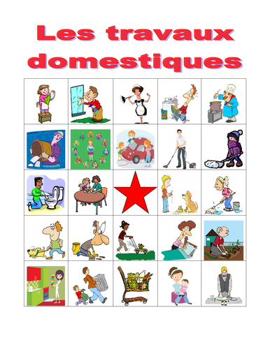 Travaux domestiques (Chores in French) Corvées Bingo
