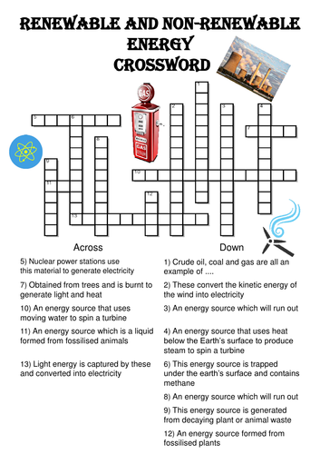 Physics Crossword Puzzle: Renewable and nonrenewable energy Teaching