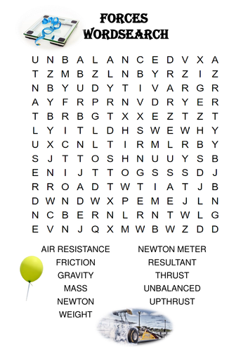 Physics Word Search: Forces (Includes Solution) | Teaching Resources