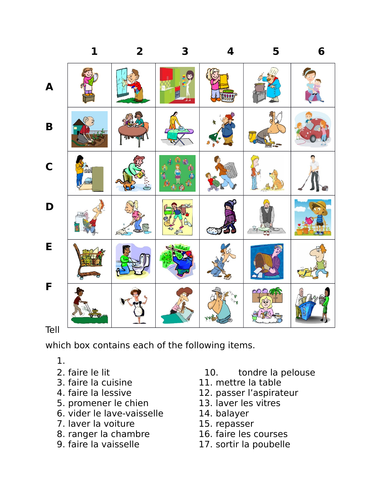 Travaux Domestiques Chores In French Find It Worksheet Teaching Resources 3005