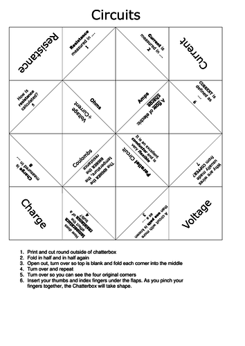 Physics Chatterbox/Cootie catcher: Circuits