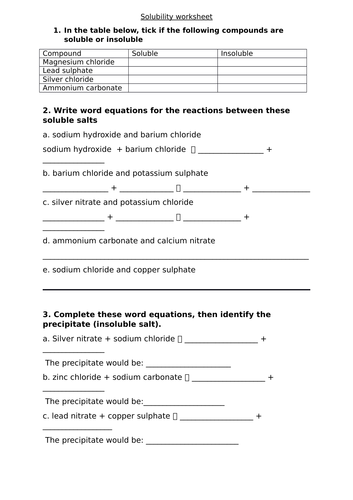 soluble and insoluble salts worksheet and answers