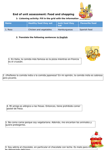 High School Spanish Resources Food And Drink - 