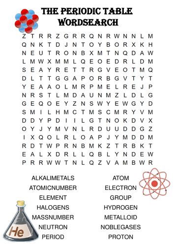 chemistry word search puzzle the periodic table includes solution teaching resources