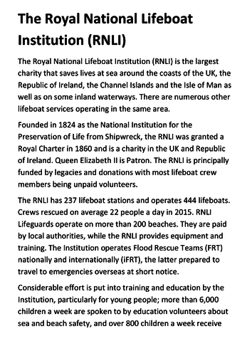 The Royal National Lifeboat Institution (RNLI) Handout and the Penlee lifeboat disaster